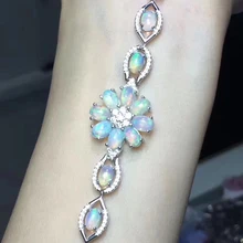 Натуральный разноцветный браслет из опала браслет из натурального драгоценного камня 925 серебряный браслет Женская мода с цветочным рисунком вечерние ювелирные изделия