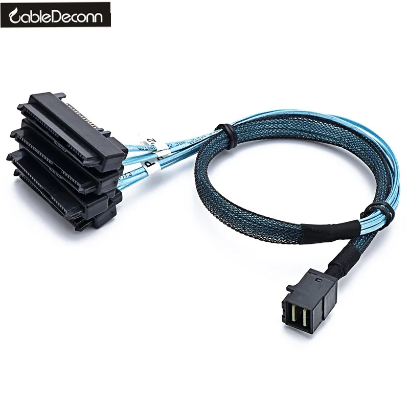 

Mini SAS SFF-8643 Host to 4 SAS 29pin SFF8482 +15pin Hard Disk Fanout 6Gbps Data Server Sata Cable 1m