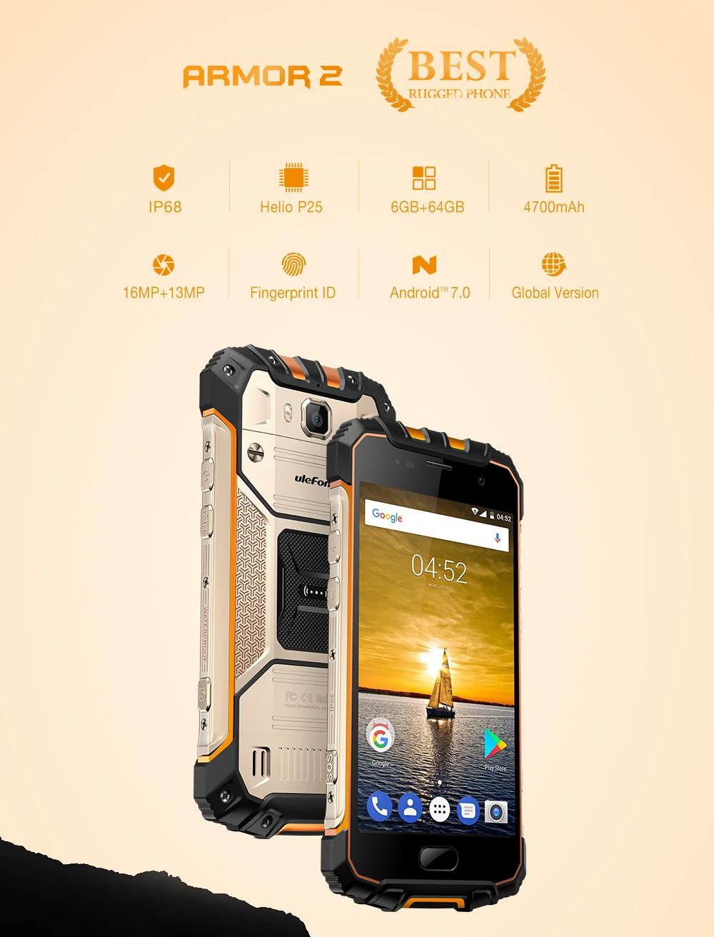 Ulefone Armor 2 смартфон MTK Helio P25 Восьмиядерный Android 7,0 мобильный телефон 6 ГБ+ 64 ГБ IP68 водонепроницаемый мобильный телефон 4G 16,0 Мп NFC