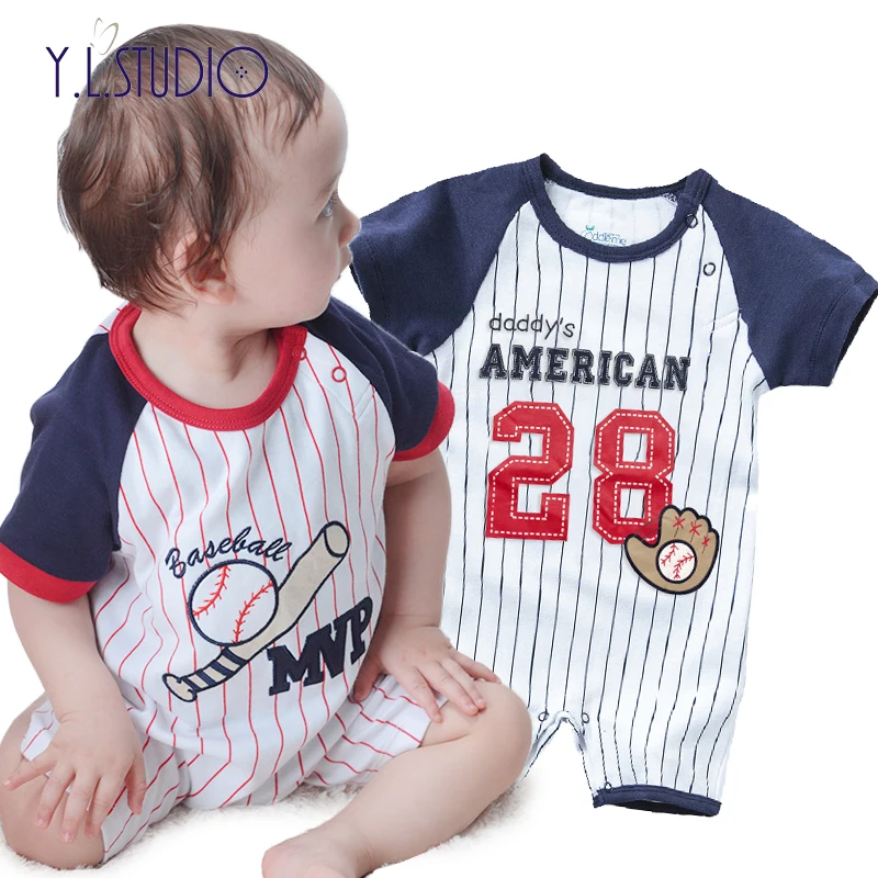 

Newborn baby boy's football clothing romper kids fashion stripe Short sleeve Jumpsuit Home Gentleman children sport clothing