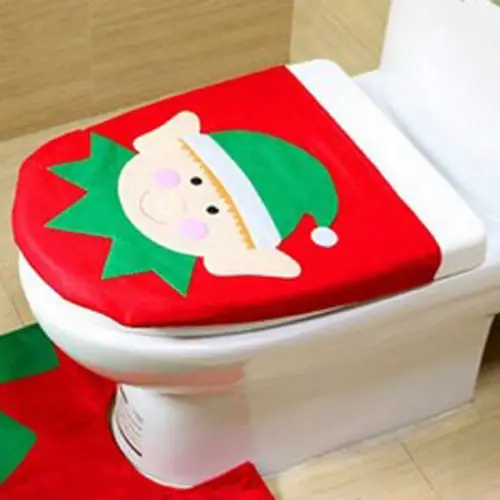 Funny Package Novelty Christmas Elf Santa Toilet Seat Cover Xmas