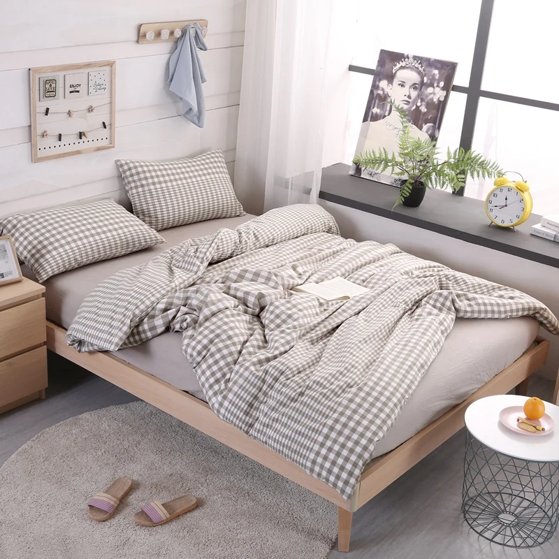 

Black Blue Plaid Cotton Bedding Set Twin Queen King size Bed sheet Fitted sheet Bed Duvet cover parrure de lit ropa de cama