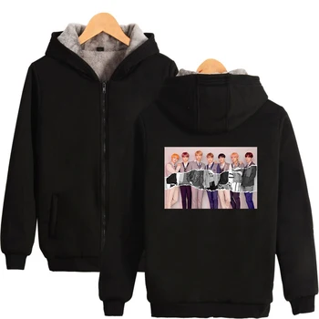 

New Fashion Style Zipper Thick Warm Hooded Sweatshirt Print Mens Color Hoodies Tops Casual Winter Clothing High Quality