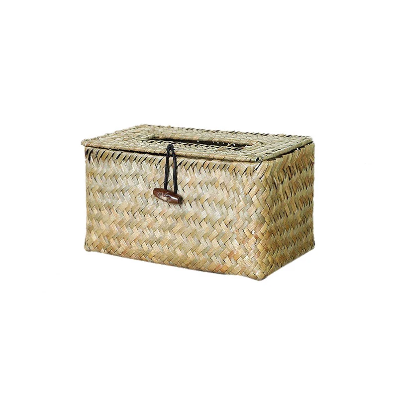 WHISM Милая автомобильная коробка для салфеток, настольный держатель для салфеток, ручная вязка, морская трава, тканевая коробка-держатель для салфеток, салфетки, контейнер для салфеток, бумага - Цвет: Natural Color  S
