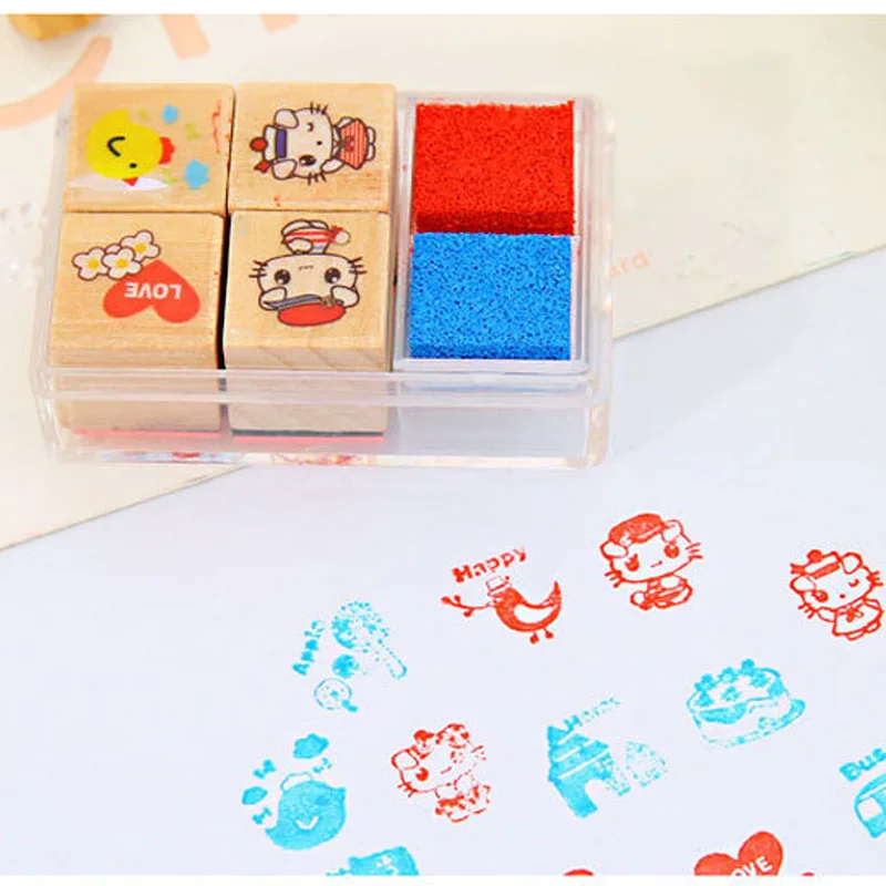 

4Pcs/lot New cute cartoon children learning wood seal set children's toys