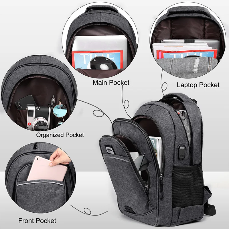 Backpack Men Large Capacity USB Charging Anti Theft Teenager Waterproof Travel Laptop Back pack For Women Men Bagpack mochila (4)