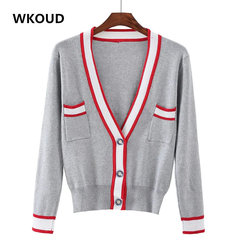 WKOUD 2018 Women's Cardigans V neck Long Sleeve Patchwork