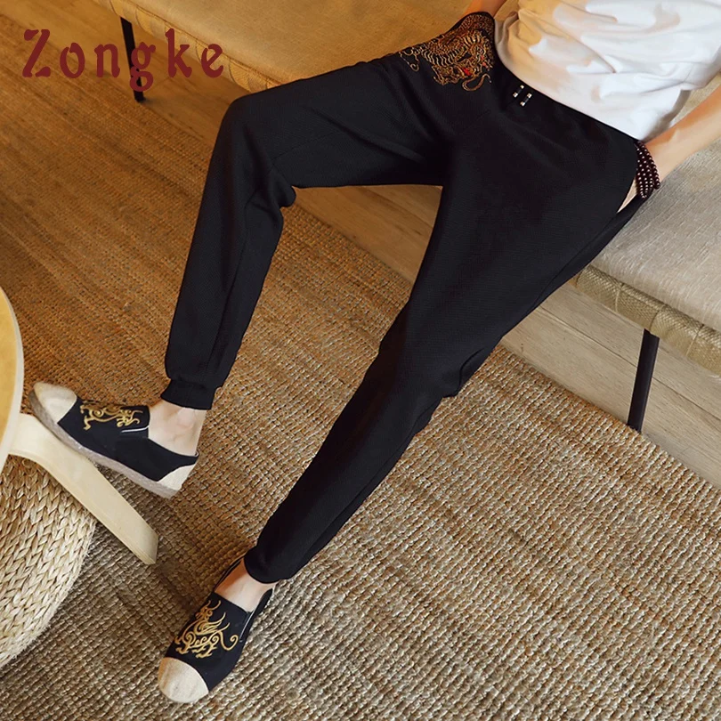 Zongke китайский дракон, вышивка штаны, мужские брюки уличная пот Штаны хип-хоп Штаны Для мужчин s Костюмы брюки Для мужчин Штаны