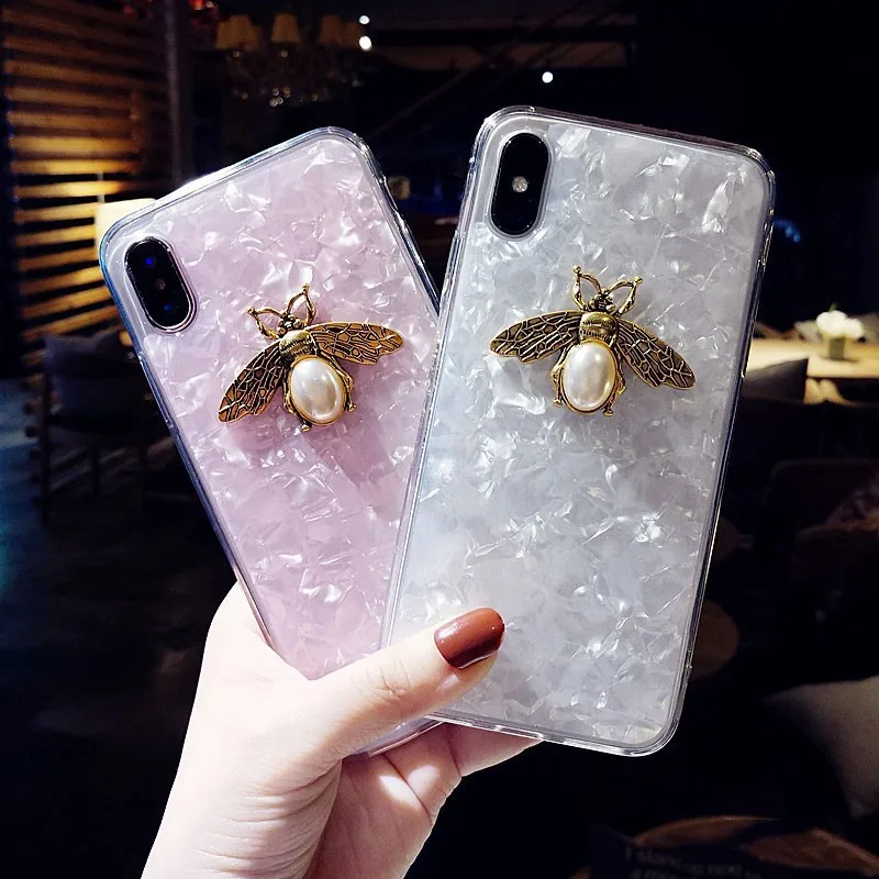 

Kuutti Squishy Luxury White Pink Glitter Retro Pearl Bee Decor Phone Cases for iphone 6 Case Silicone Mobile Phone Fitted Cases