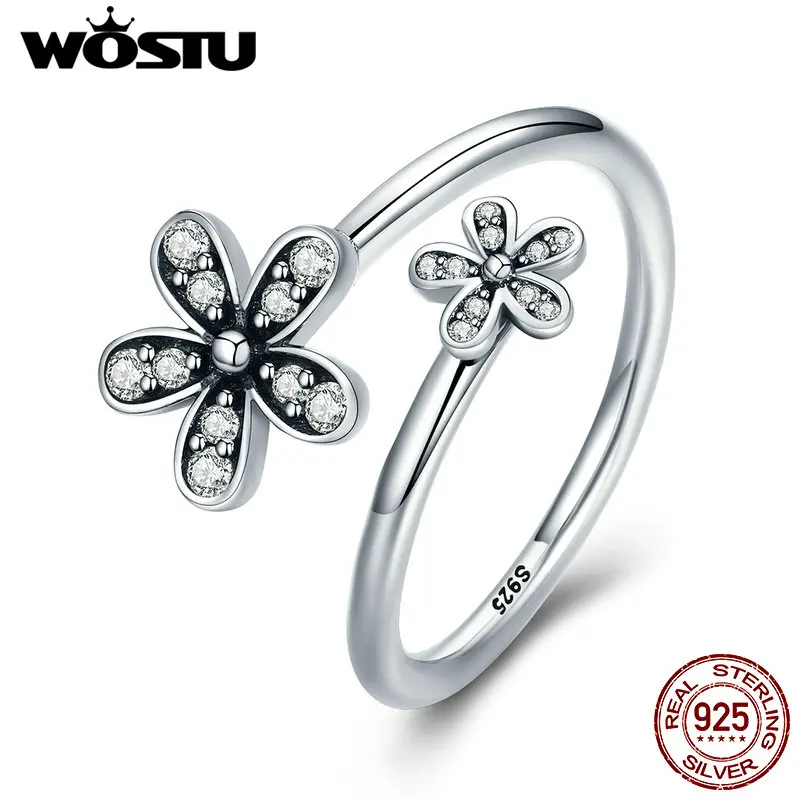 WOSTU 2017 Real 925 Sterling Silver Sparkling Daisies Open-ended Wedding Rings For Women Fine Jewelry Gift XCH7629