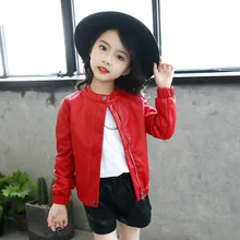 Fashion Solid Red/black Jacket for Kids Girls Pu Leather Jackets Children Windproof Coats Spring Fall Baby Girls Clothes 4-14Yrs girls clothes kids spring autumn pu leather jacket girls artificial leather jacket children casual leather jacket 4 14 y outwear