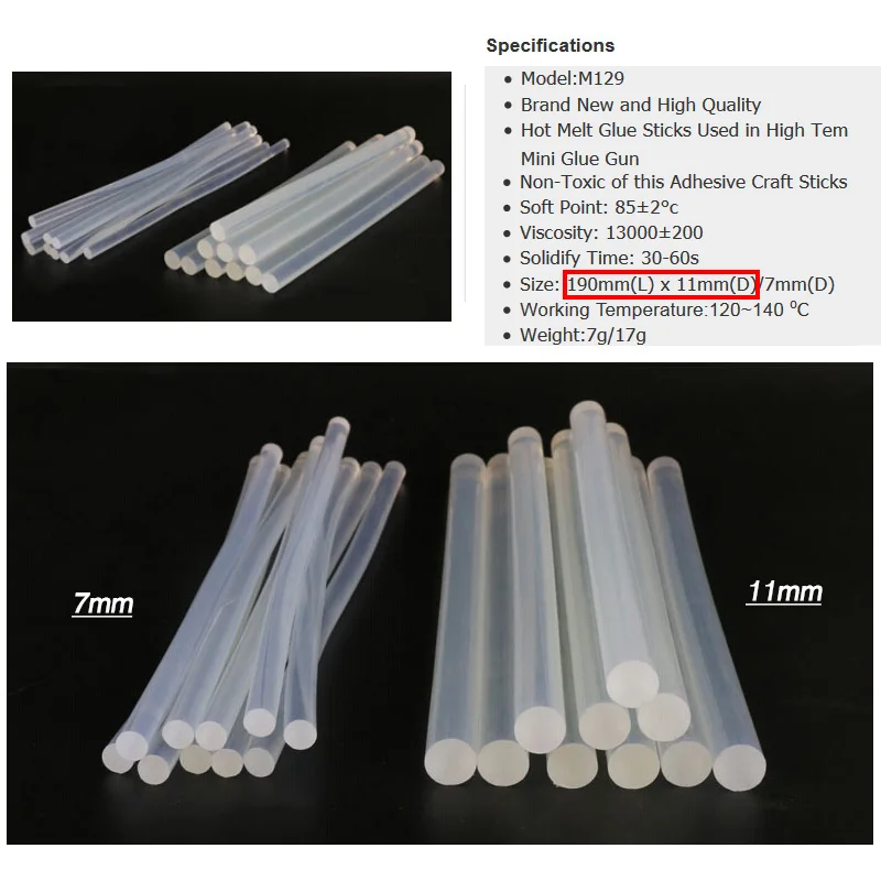 (10PCS/Lot) Non-Toxic Transparent 11mm X190mm Hot Melt Glue Sticks for DIY