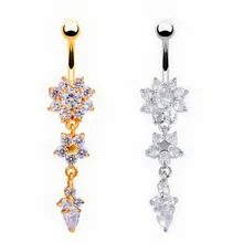 LNRRABC Мода для женщин и девочек золотой цвет циркон цветок подвеска-кристалл пупок и колокол кнопка кольца пляж пупка пирсинг ювелирные изделия для тела