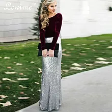 Robe De Soriee Elegante Dame Kleid Samt Ärmel Boden Lange Pailletten Abendkleider Boden Lange Nixe-abend-partei-kleid 2016