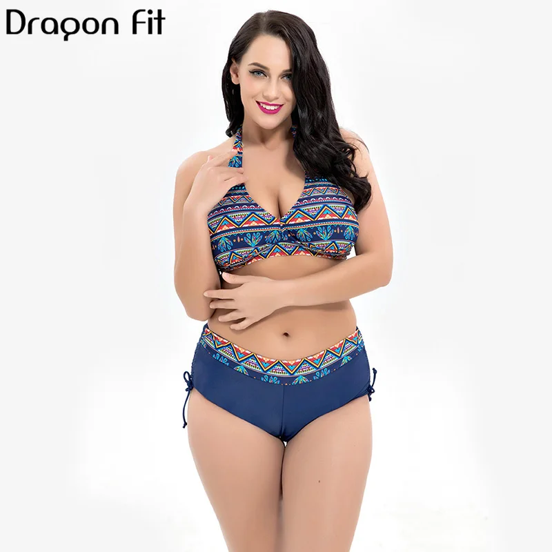 

Dragon Fit Sexy Bandage African Print Plus Size Swimsuit Bikini Women Push Up Beach High Waist Biquini Maillot De Bain Femme