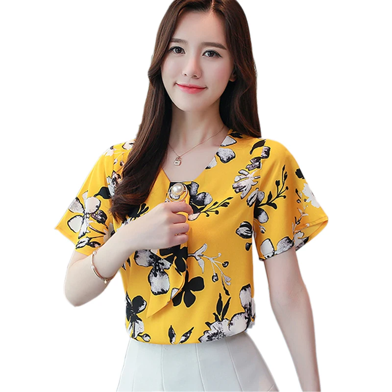 Women Blouse Fashion Chiffon Blouse Summer Blouses New Women Tops Chiffon Shirt Female Temperament Lady Blouses