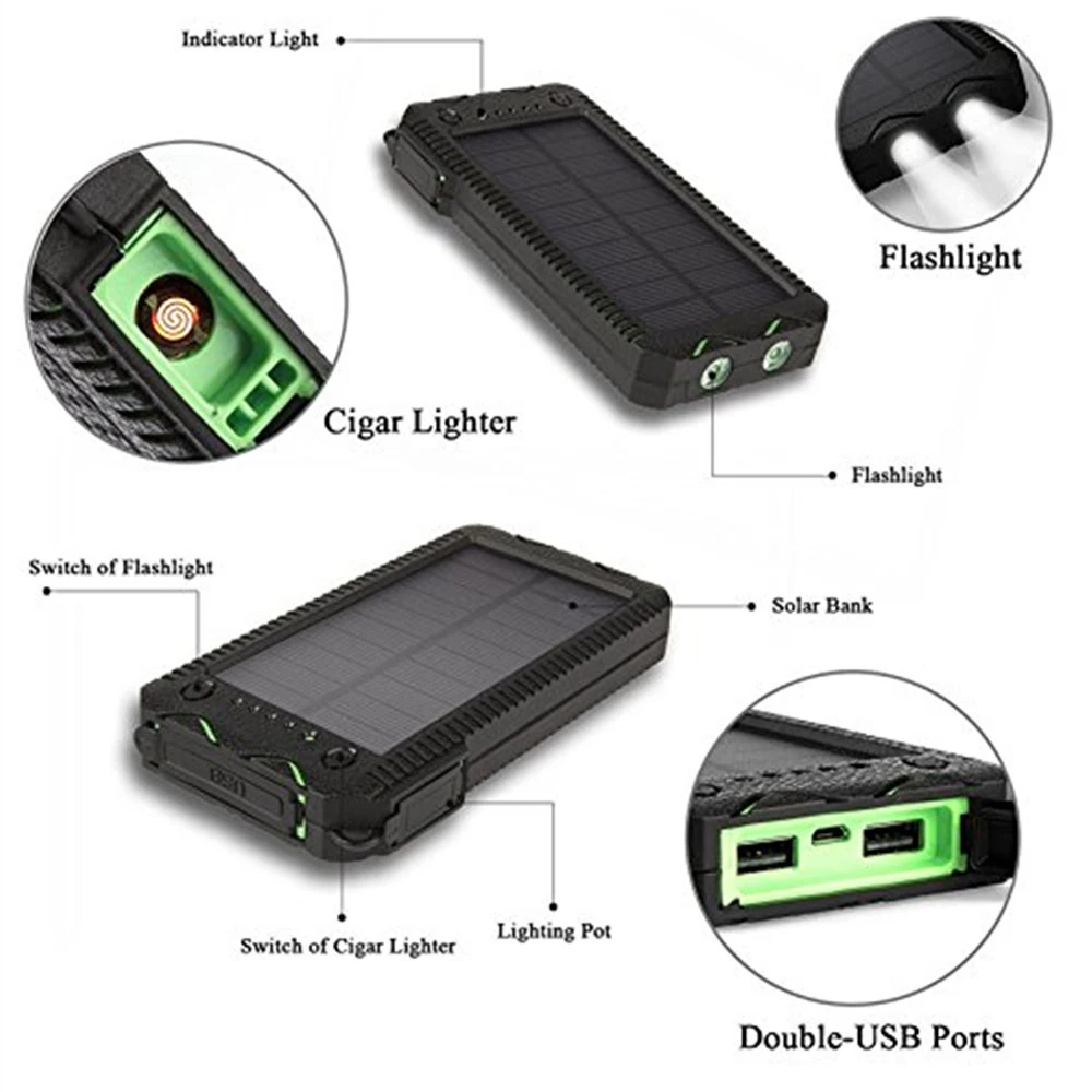 Tollcuudda 20000mAh External Battery High-Capacity Phone Pover Power Bank Solar Charger Cigarette For Mi iphone Huawei Paverbank