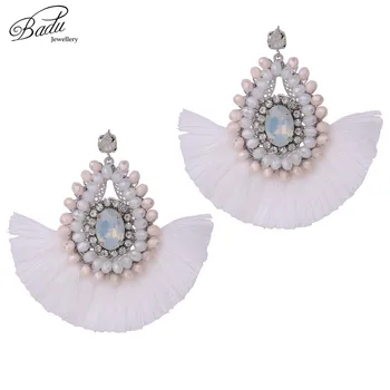 

Badu Crystal Baroque Fringe White Earring Women Black Tassel Chandelier Dangle Earrings Winter Fashion Jewelry Christmas