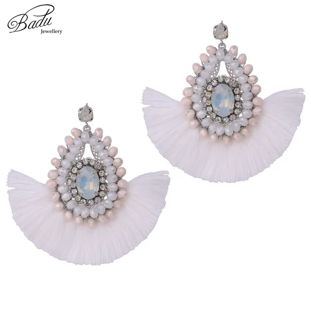 Badu Crystal Baroque Fringe White Earring Women Black Tel Badu Crystal Baroque Fringe White Earring Women Black Tel Chandelier Dangle Earrings Winter Fashion Jewelry Christmas