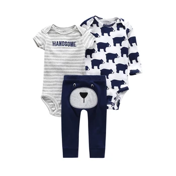 

Worsted Animal New Real Boys Suits Baby Clothing 3-pieces Newborn Girl Set Short Sleeve O-neck Children 100% Cotton Sets