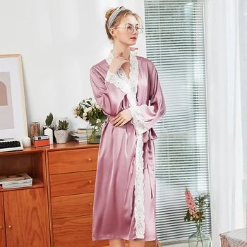 

Summer Lady Silky Sleep Kimono Mini Robe Chinese Women's Bath Gown Short Yukata Nightgown Sleepshirts Pijama Mujer One Size