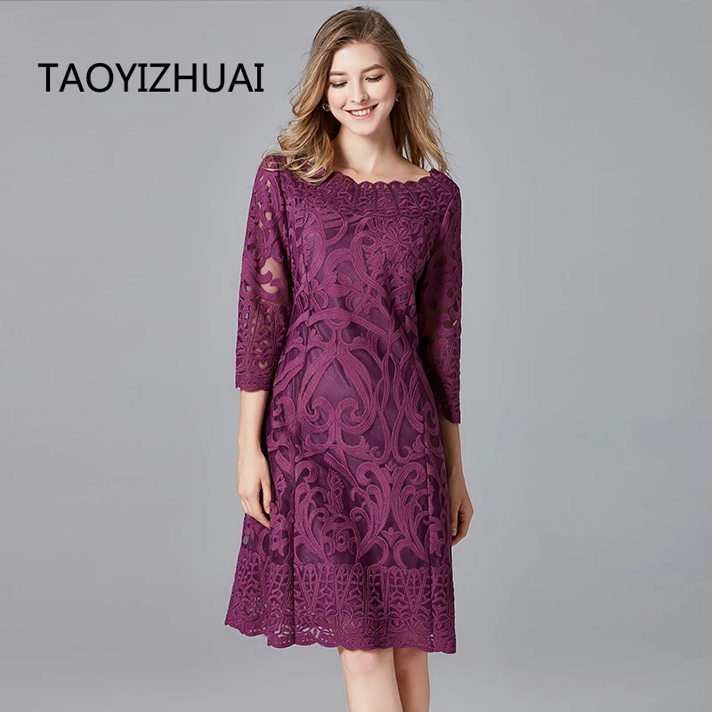 Осенне-зимнее винтажное рождественское фиолетовое платье TAOYIZHUAI с вышивкой для