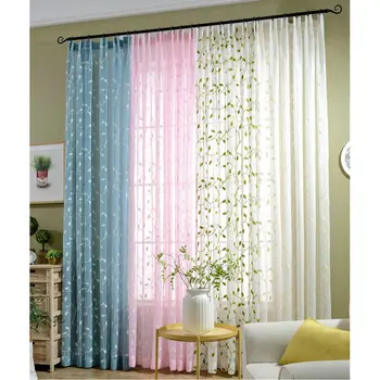 

Modern Pattern Colorful Embroidered Voile Leaves Sheer Curtain for Living Room Bedroom Tulle for Kitchen Window Drape Decoration