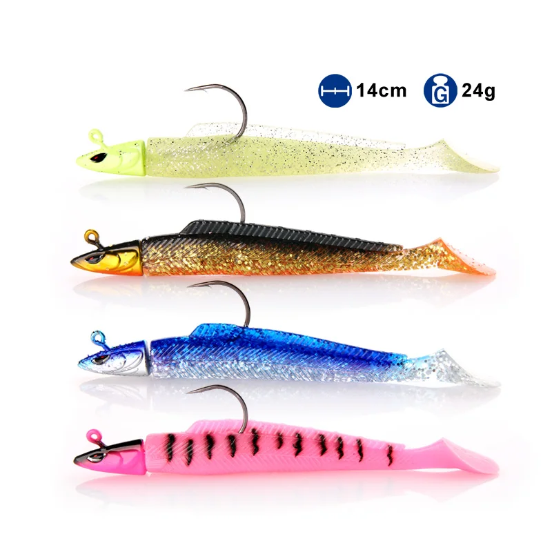 Lead Head Jigs Soft Fishing Lures With Hook 14cm 24g Sinking For