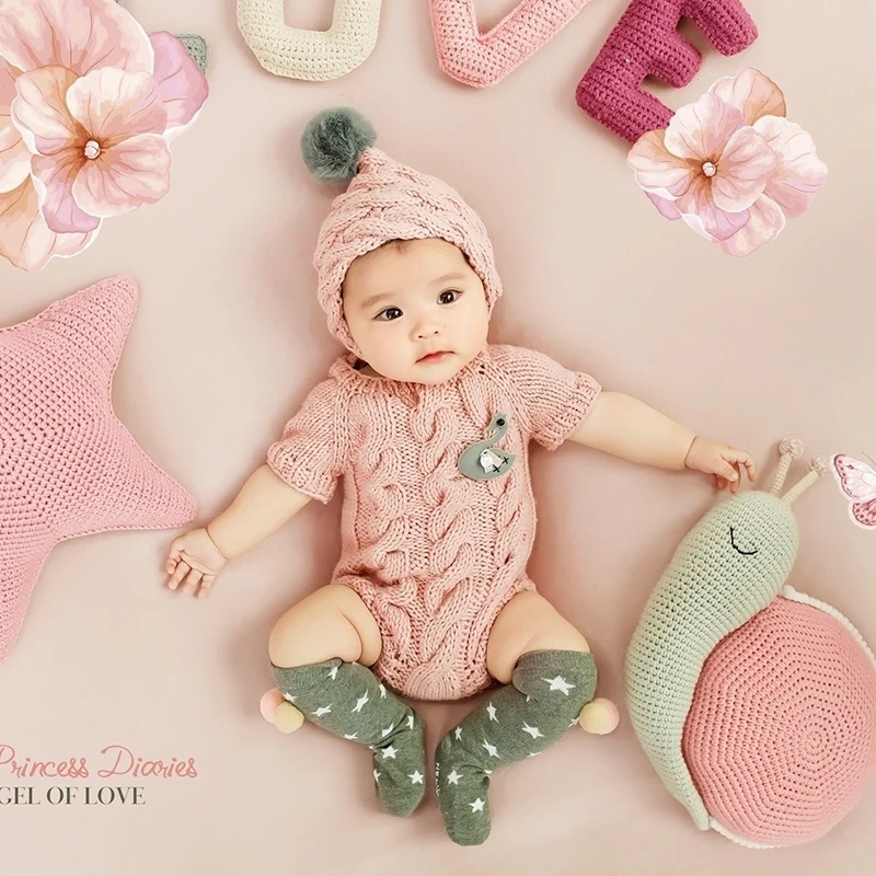 

Crochet Snail Theme Backdrop Clothes Blanket Set Baby Photography Props Tiny Baby Girl Photo Shoot Outfits Clothes fotografia