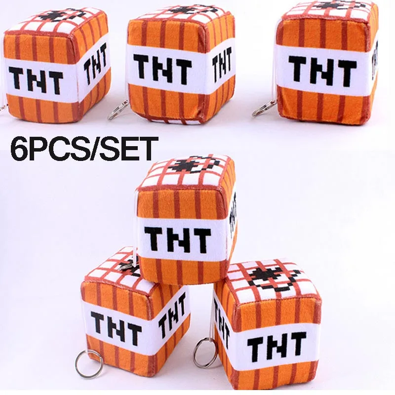 

9pcs TNT Plush Toys Cube of My World Minecraft Game TNT Bomb Key Chain Plush Stuffed Toys Gift For Kids birthday adult children