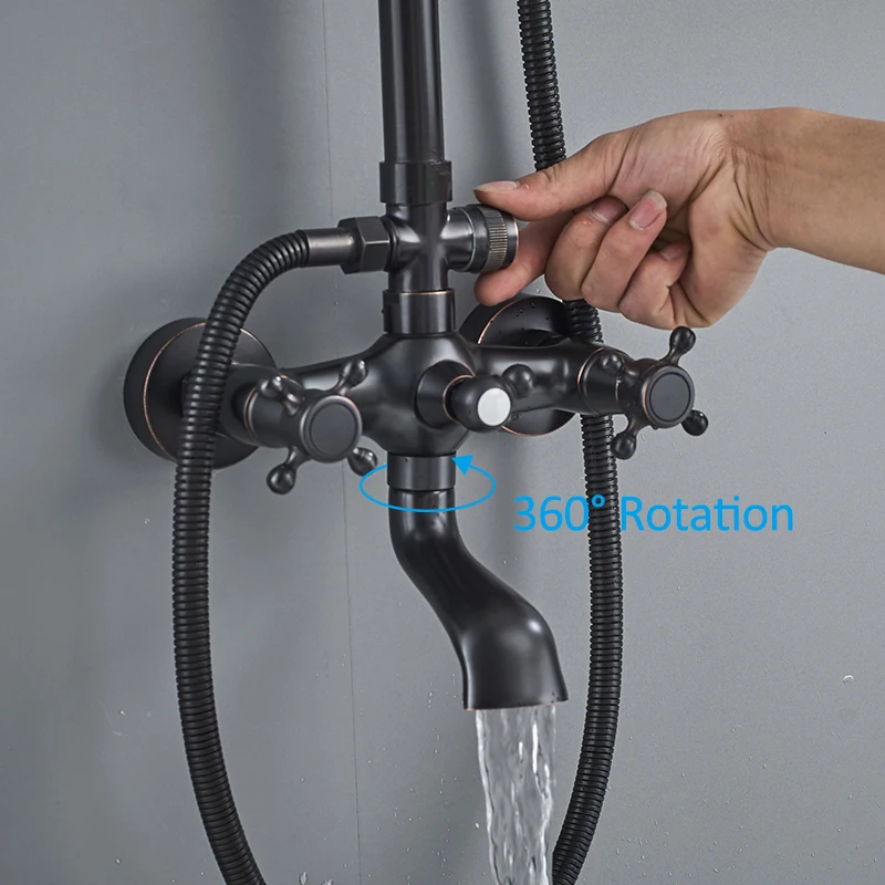 quyanre wanfan gappo black broze shower faucets set rainfall shower head creamic handshower swivel tub spout dual handles mixer tap bathroom shower4