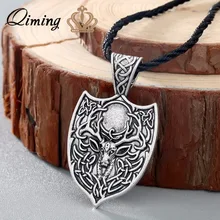QIMING в стиле легендарных викингов Aegishjalmur амулет кулон ожерелье большой двойной олень Секира Викинг Северный талисман панк ожерелье