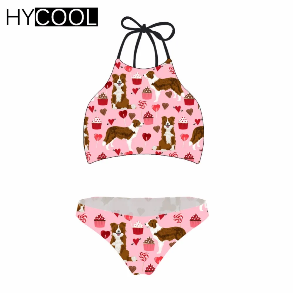 

HYCOOL Swimwear Bikini 2018 Cute Border Collie Printing Women Swimsuit Beach Bathers Swimming Suit for Women Push Up Biquini