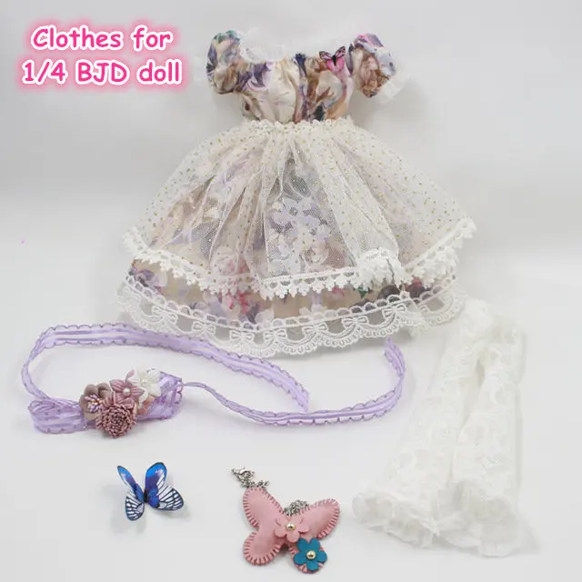 

Forturn Days Special Offer Outfit Suitable for 1/4 BJD Doll 45cm Butterfly Lolita Lace Dress with Hair Band Free Shipping