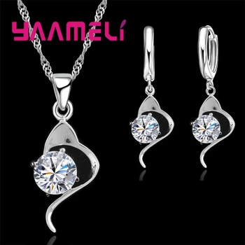 

Charm Jewelry Set 925 Sterling Silver Gift Dress Party Round round Austrian crystal Drop Earrings Necklaces Set ladies
