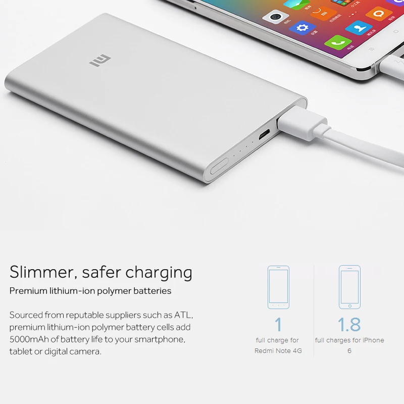 Original Xiaomi Power Bank 5000mAh 2 Portable Charger Slim Xiomi Powerbank 5000 Li-polymer External Battery With Silicone Case Original Xiaomi Power Bank 5000mAh 2 Portable Charger Slim Xiomi Powerbank 5000 Li-polymer External Battery With Silicone Case