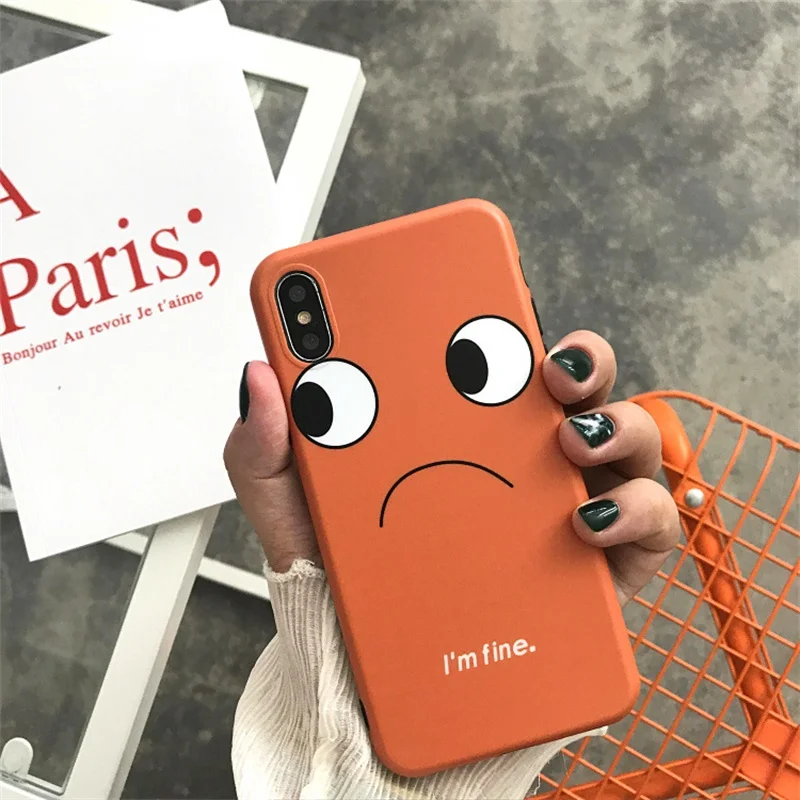 

Cartoon Unhappy Expression Phone Cases for iPhone X XR XS Max Ultra Thin Full Protective Soft Covers For iPhone 6 6s 7 8 Plus