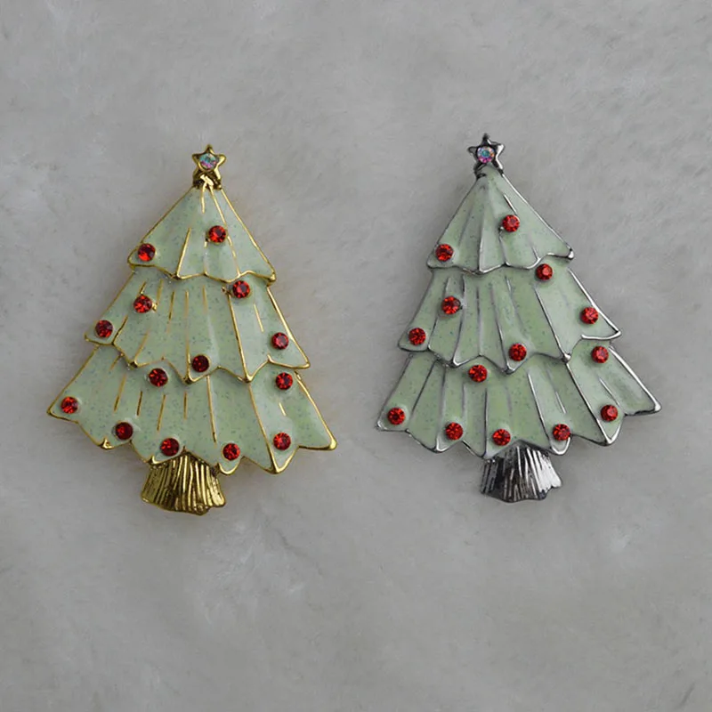Новая мода Рождественское дерево Брошь Золото Классический Эмаль красные стразы броши для женщин Подарки красивые броши для детей X1643