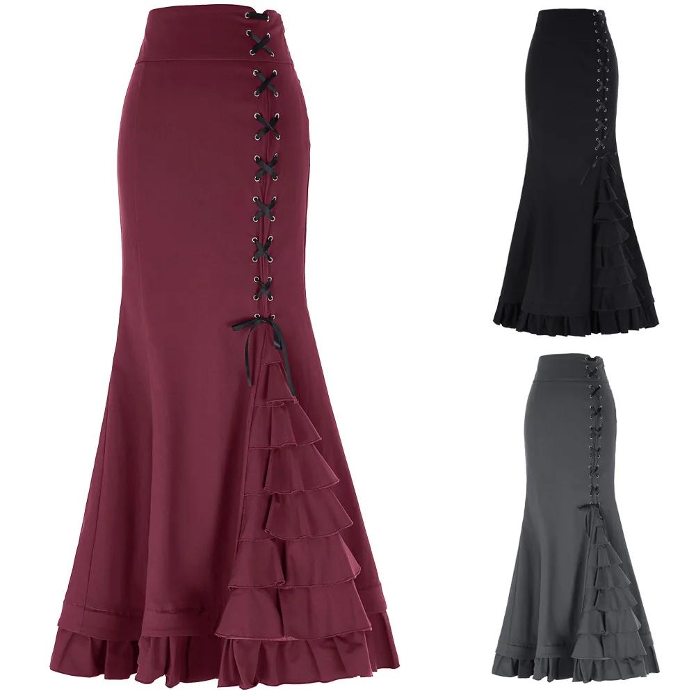 Женская винтажная длинная юбка корсет с высоким эластичным корсетом и рюшами на