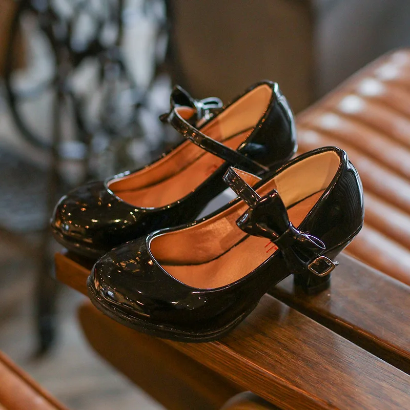 ULKNN Демисезонный детская кожаная обувь для девочек принцесса Обувь на высоких каблуках с бантом вечерние танцевальные детская обувь для девочек свадебные туфли