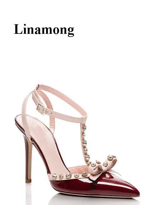 

Sexy Solid Colorblock Crystal Pointed-toe PU Fashion Thin High Heel T-tied Summer Women Sandals Buckle Strap Sexy Women Pump