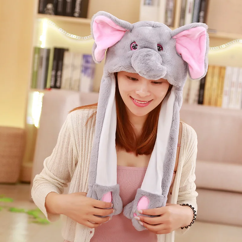 New attractive Moving Ear Cute animal Plush Hat Funny Playtoy Ear Up
