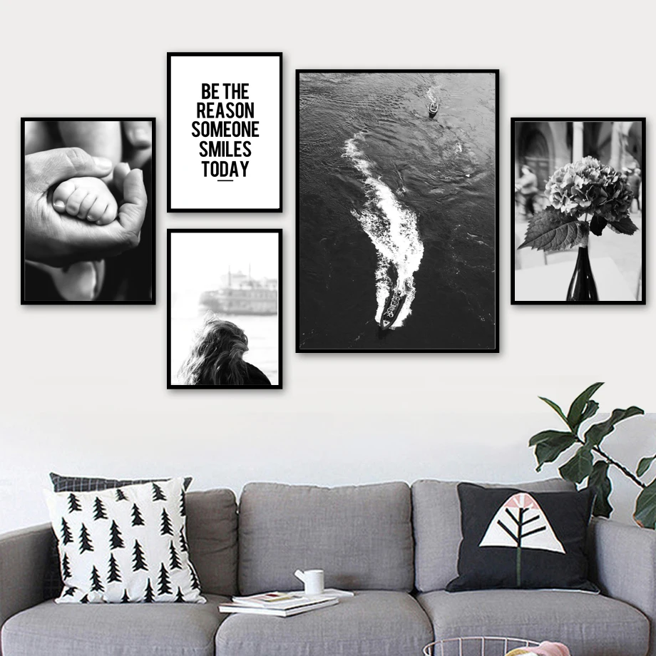 

Sea Black White Photo Quotes Wall Art Canvas Painting Nordic Posters And Prints Scandinavian Wall Pictures For Living Room Decor