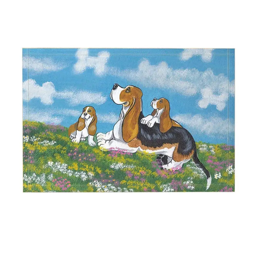 

Animal Bath Rugs By, Cartoon Pet Dog Basset Hound Family On Lawn, Non-Slip Doormat Floor Entryways Indoor Front Door Mat