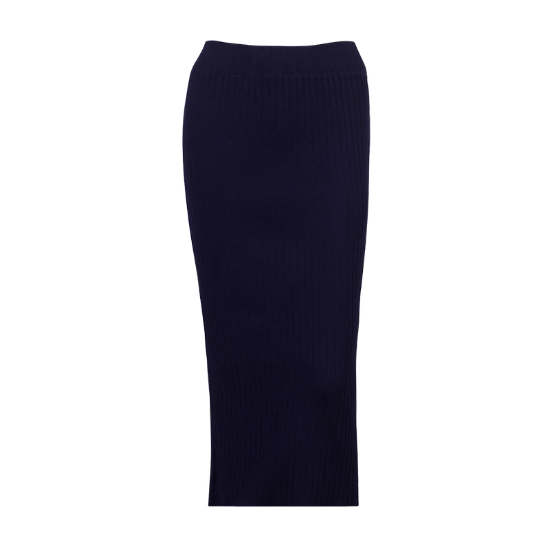 Wixra, базовые юбки, весна, повседневные шикарные юбки-карандаш, Женская облегающая юбка, шерстяная вязанная длинная юбка с разрезом сзади, юбка миди - Цвет: dark blue