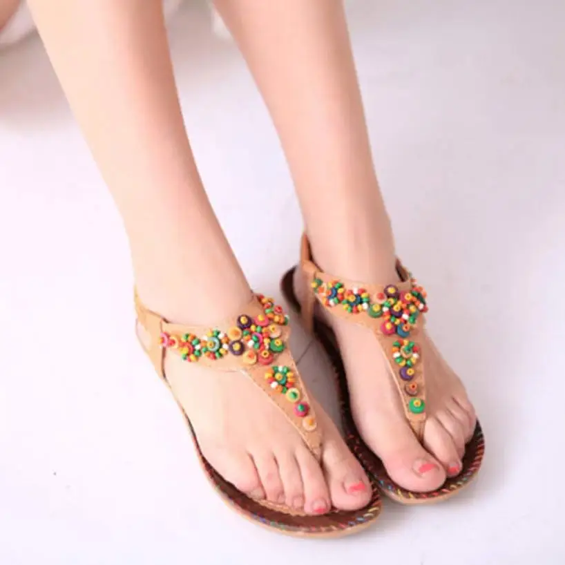 

mokingtop womens sandals flat summer 2018 Sweet Beaded Sandals Clip Toe Sandals Beach Shoes @@