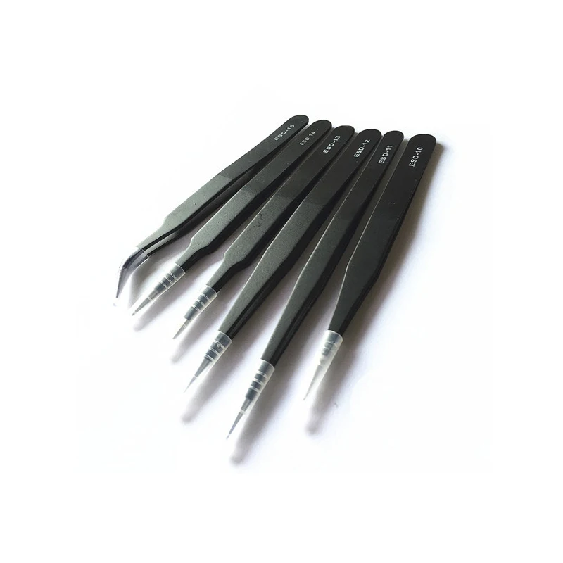 6pcs=One Set Professional Anti-Static Stainless Steel Tweezers Maintenance Tools Kits For small electronics Repair