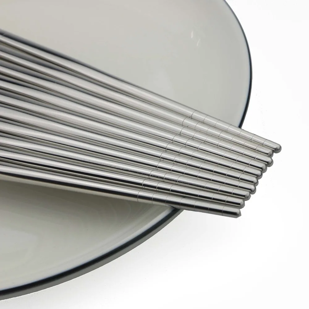 JANKNG 10 Pair Food Grade 304 Stainless Steel Sliver Chopsticks Chinese Reusable Non-Slip Hashi Sushi Sticks Kitchen Accessories