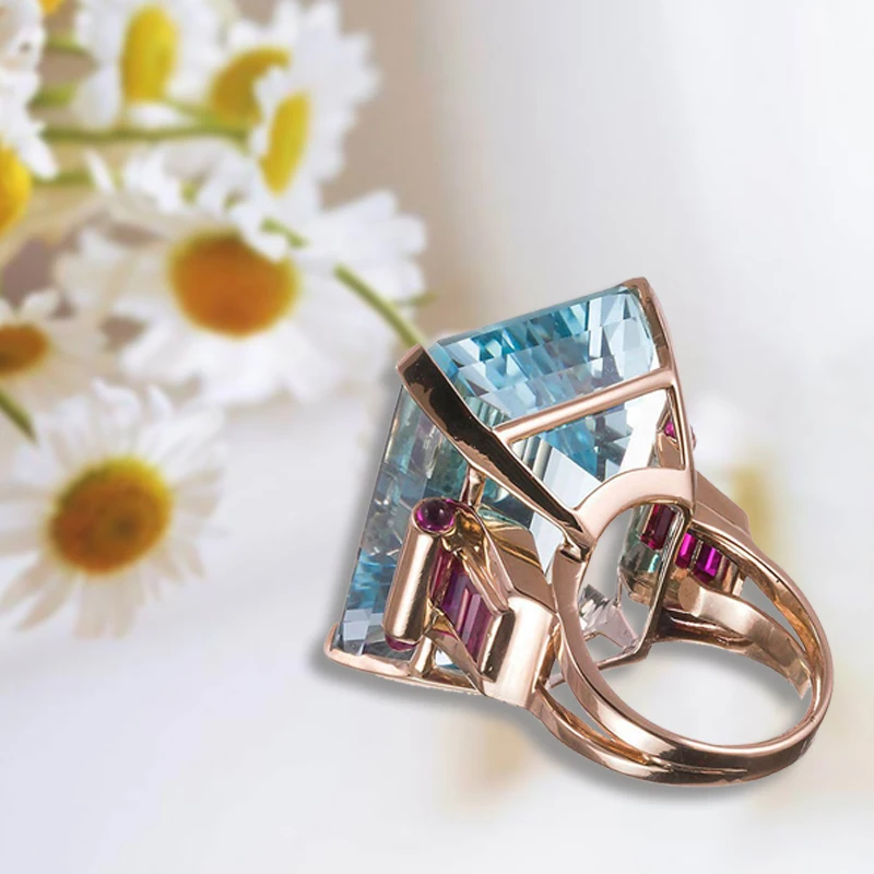 

Fashion Jewelry Day Gift Fashion Ring High Quality Blue 1PC Big CZ Cubic Zircon Stone Size 6 7 8 9 10 Rings Rose Gold Color