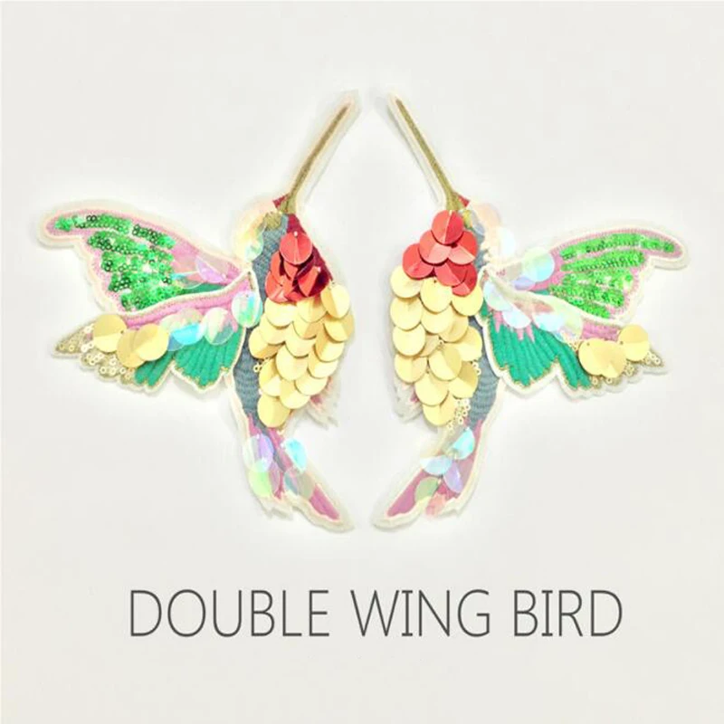 

1 Pair Paillette Sequin Bird Patch Hummingbird Sew On Applique Sewing Patchwork Embroidered Beaded Patches Accessories ZC55